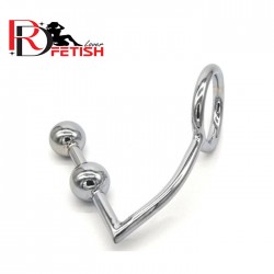 Stainless Steel Cock Ring with Double Anal Ball