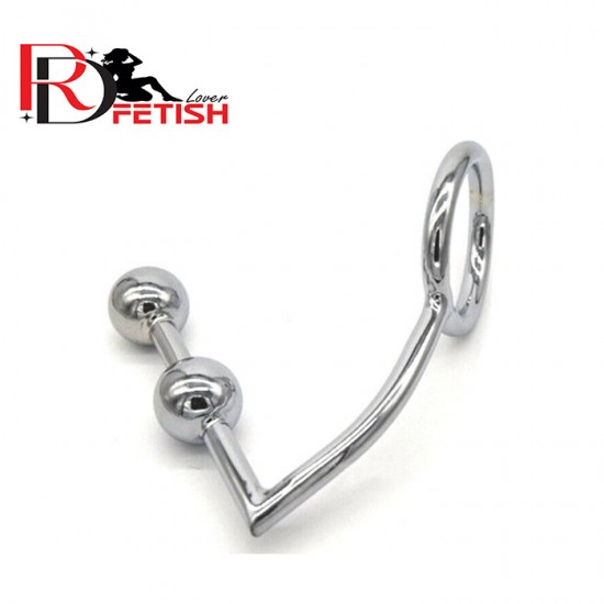 Stainless Steel Cock Ring with Double Anal Ball