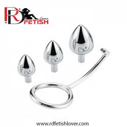 Stainless Steel Cock Ring with Anal Egg Shaped Plug