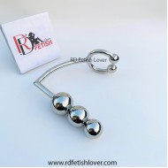 Stainless Steel Horseshoe Cock Ring with Trio of Anal Balls