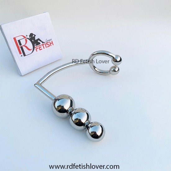 Stainless Steel Horseshoe Cock Ring with Trio of Anal Balls