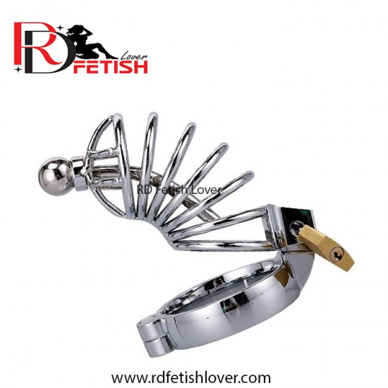 Stainless Steel Male Chastity Cage with Urethral W Sound